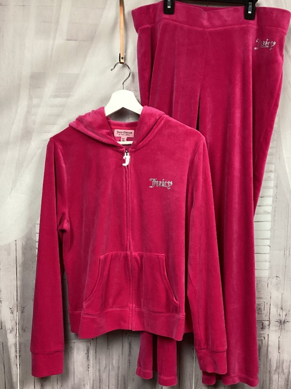 Juicy Couture Tracksuit Pink Velour Hooded Zip Up L/XL